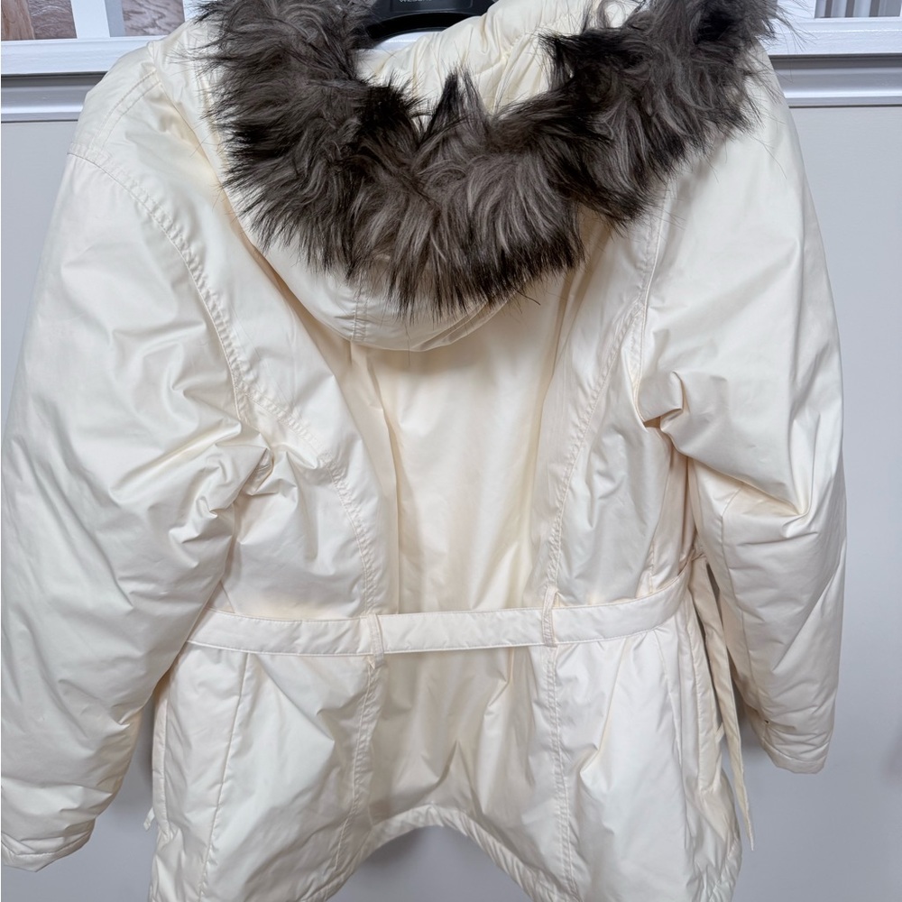 Lands' End Off-White coat with Faux Fur Hood